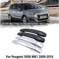 【LZ】♗✥  Black Carbon Fiber Car Handle ou ABS Chrome Porta alças Capa Acessórios do carro Cap Peugeot 5008 MK1 2008   2016 2009 2010 2011