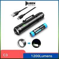 WUBEN ไฟ Troch พลังสูงชาร์จได้ชนิด C ไฟฉาย LED C3 1200LM พร้อมโคมไฟตั้งแคมป์แบบกันน้ำแบตเตอรี่