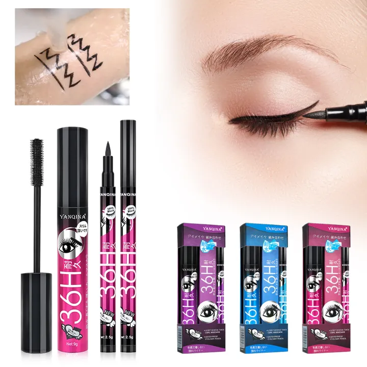 Fiber Mascara and Eyeliner Set Long Lasting SmudgeProof Waterproof