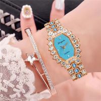 【July】 New steel belt watch female student fashion Korean version bracelet full diamond square