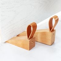 xfcbf1Pc Solid Wood Door Stopper Non-Slip Stop Baby Protect Leather Rope Wedge Anti-collision Gate Decor Catch Floor Nail-free