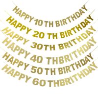 ❃ Glitter Happy Birthday Banner Birthday Decoration Gold Letter Bunting Banner 10 20 30 40 50 60 70 80 90 Years Birthday Party