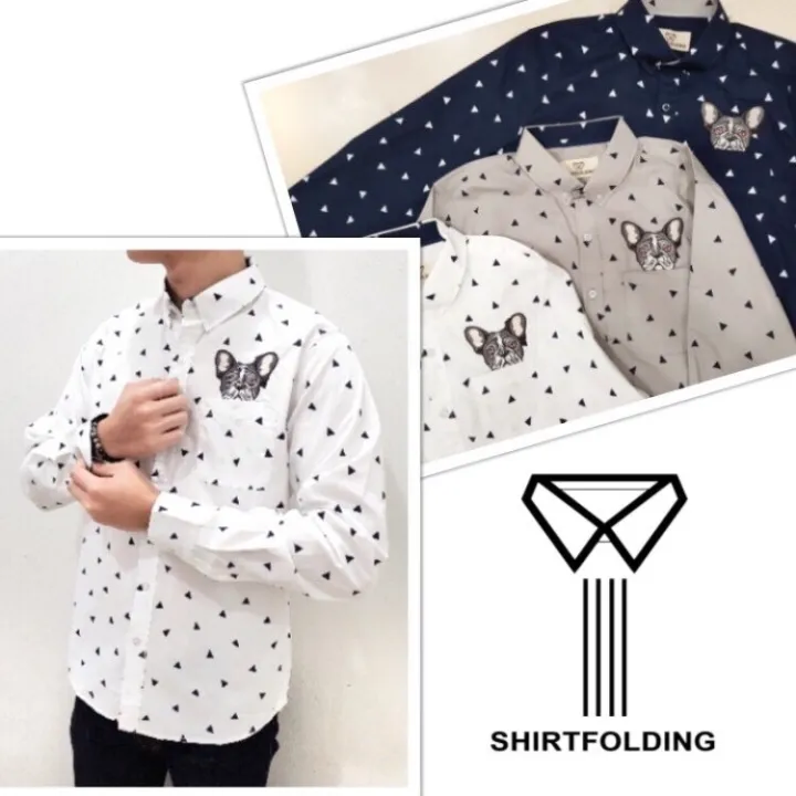 shirtfolding-เสื้อเชิ้ตงานแฟชั่น-แขนยาวคอปก-cotton100-พิมพ์และปักลายรูปหมา