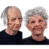 2021Grandpa Grandma Mask Latex Made Old Man Woman Wrinkled Full Face Masks Light Gray Hair Halloween Party Costume COS Props