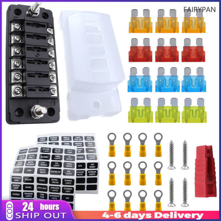 6Way Marine Blade Fuse Block DC 10V32V Independent Positive Negative