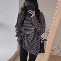 COD DSFDGDFFGHH T-shirt Long-sleeve Striped Long Sleeve Bottomed Shirt T-shirt Womens Loose Large Size Tops