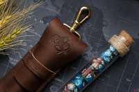 RPG Dice Potion Bag With Fantasy Dice Potion Flask Set: Brown Leather Single Potion Bag with Leather Stamped &amp; Dice Potion Flask