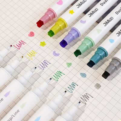 6 Pcs/Set 6 Colors Stamp Double Headed Markers Cute Star Moon Heart Stamp Art Marker Highlighter Pen for Notes Drawing Planner
