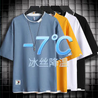 Short-Sleeved T-Shirt Mens Summer 2023 New Thin Ins Fashion Brand Summer Ice Silk Student Loose Half-Length Sleeves Clothes