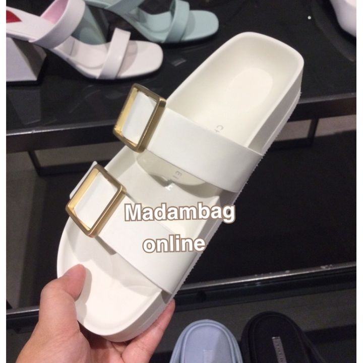 charles-keith-metallic-buckle-slide-sandals-รองเท้าแตะส้นแบน