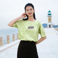 INMAN Womens T-Shirt Young Cute Casual Style Plant Floral Print Classic Round Collar Cotton Short Sleeve Girl Female Top