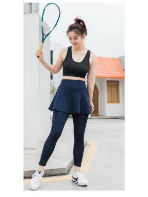 ┅ Large size quick-drying sports hakama female yoga fitness running trousers high waist breathable fake two-piece badminton pants