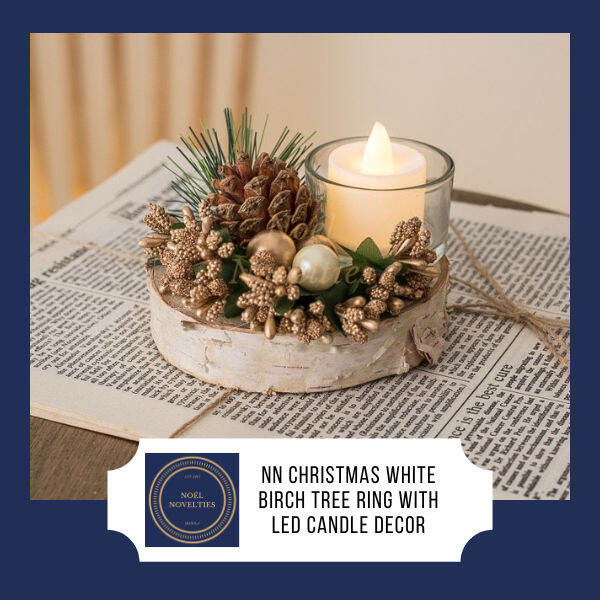 【Hot】 Noel Novelties Christmas White Birch Tree Ring with Acorn Balls