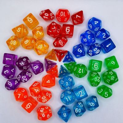 FLATE 7Pcs/set 7-Die ลูกเต๋า DND เกมตาราง D4 D6 D8 D10 D12 D20 ลูกเต๋าหลายด้าน หลายเหลี่ยมเพชรพลอย เกมปาร์ตี้ปาร์ตี้ ลูกเต๋าเกม TRPG DND