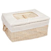 Straw Woven Storage Basket Handmade Woven Basket Rustic Natural Bread Buns Food Storage Decorative Box Multifunctional Square Storage Basket