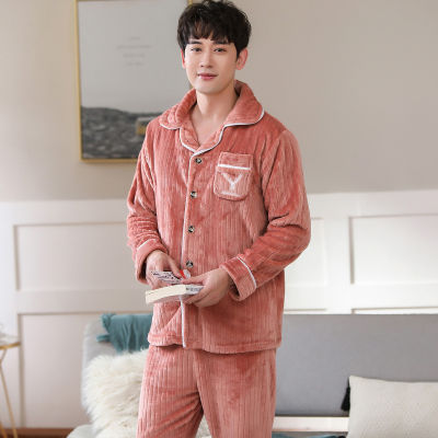Winter Thick Soft Warm Flannel Pajamas Sets For Men Women Long Sleeve Sleepwear Suit Loungewear Homewear Home Clothes Pyjamas