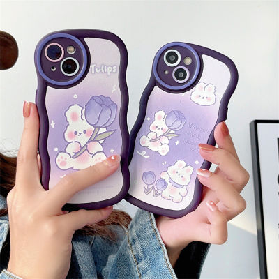 กรณีโทรศัพท์ Tulip Rabbit สำหรับ iPhone 14ProMax เคสโทรศัพท์สีม่วง Wave Front Drop สำหรับ iPhone12ProMax กรณีกระต่ายการ์ตูนน่ารักสำหรับ iPhone13 เคสโทรศัพท์หนังแฟชั่นสำหรับ iPhone 11