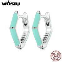 WOSTU Sterling Silver Candy Color Rhombic Hoop Eearrings For Women Elegant Green Pink Simple Geometry Earring Clips Jewelry Gift