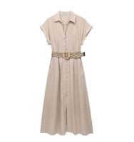 2023 Autumn New European and American Style Womens Belt Linen Blended Shirt Dress 8356389 710