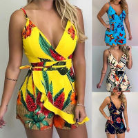 hang qiao shopSummer Women  Romper Elegant Short Jumpsuit Playsuit  Sleeveless Vintage Printed   Romper