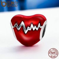 BAMOER ECG Charm fit Beads celets for Women 100 925 Sterling Silver Red Enamel SCC249