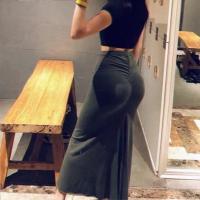 ✒◊ Fashion Women Summer Solid Sexy Elastic Pencil Skirt Tight Bodycon Pleated High-Waist Long Skirt （Can Customize The Color）