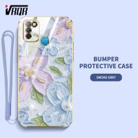 VRQR เคสโทรศัพท์สำหรับ Infinix Smart 5 Hot 10 Lite X657C X657 X657B สไตล์การวาดภาพภาพสีน้ำมันดอกไม้กรอบเคสนิ่มเคลือบอิเล็คโทรเพลทแบนพร้อมฟรีสายคล้อง