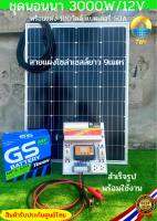 ถูกสุด ชุดนอนนา3000W/12V โซล่าเซลล์พลังงานแสงอาทิตย์ พร้อมแบต50A แผง100W และสายคีบแบตเตอรี่ สำเร็จรูปพร้อมใช้งาน