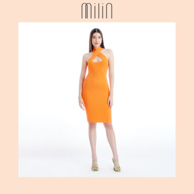 [MILIN] Cross halter with high slit knitted midi dress เดรสคอไขว้หน้าผ่าสูงผ้าทอนิตติ้ง / Skinship Dress