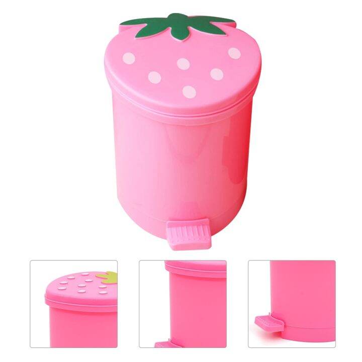 ♠ Can Trash Garbage Mini Bin Desk Strawberry Desktop Cute Lid Waste ...