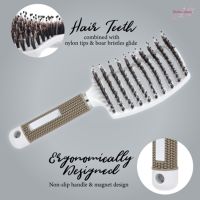 Boar Bristle and Nylon Curved Vented Hair Brush for Fast Blow Drying Detangling and Head Massage Hair Styling