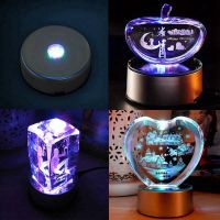 2X Display Turntable Base for Crystals Glass Art,LED Colored Rotating Crystal Display Base Stand with USB Cable