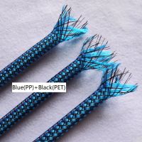 ✁❈ Blue Black 4 8 12mm PP Conton PET Yarn Mixed Braided Expandable Insulated Cable Sleeve Protect Cover Wire Wrap Gland Sheath