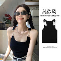 MJO - Outwear แขนกุดสั้นสีดำ Halter Vest ผู้หญิงฤดูร้อนออกแบบรู้สึกเพรียวบางพิมพ์ด้านล่างด้านบน XF-131