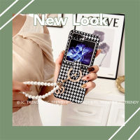 Phone Case เคส Samsung Galaxy Z Flip5 Flip4 Flip3 ZFlip5 5G คลาสสิกสง่างามเคสหนังด้วยมุกแหวนใส่นิ้วแข็งกันแรงกระแทกฝาหลัง2023