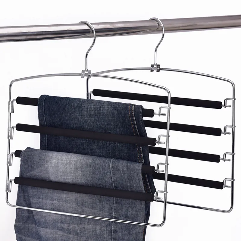 Pants Hangers 5 Layers Space Saving Pants Hangers with Stainless Steel  Non-Slip Foam Padded Swing Arm Closet Storage Organizer for Pants Jeans  Trousers Skirts Scarf Ties Towels (1 Pack) 