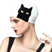 Thickened Cartoon Cat Swimming Cap Elastic Silicone Waterproof Long hair Ears Protect Personality Swim Caps For Women Girls Swim Caps