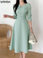 【HOT】✈ 2023 Neck 3/4 Sleeve Sundress Color Bodycon Office Vestidos