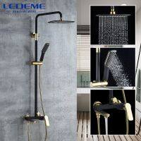 【LZ】✴  Ledeme banho conjunto torneira do chuveiro misturadores banheiro luxo preto dourado chuvas com chuveiro de mão torneiras l2414b