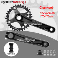 RACEWORK MTB จักรยาน Crankset 170175Mm 104BCD Chainwheel จักรยาน Crank ด้านล่าง32343638T Chainring Mountain จักรยานอะไหล่