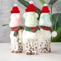 Cute Christmas Cold Drink Bottle Bear Milktea Juice Drinking Cup Kawaii Water Bottle Christmas Decoration