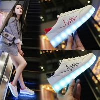 รองเท้าไฟ LED ชาร์จ USB รองเท้าส่องสว่างรองเท้าแฟลช USB charging Board shoes colorful LED light shoes q