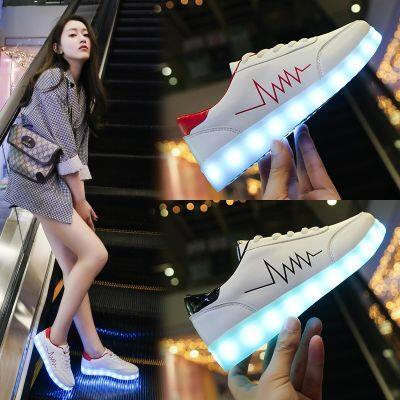 รองเท้าไฟ LED ชาร์จ USB รองเท้าส่องสว่างรองเท้าแฟลช USB charging Board shoes colorful LED light shoes