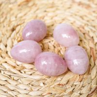 2023 40x30mm Natural Rose Quartz Crystal Eggs With Wood Stand Natural Gemstone Bell Chakra Healing Reiki Stone Carved Crafts