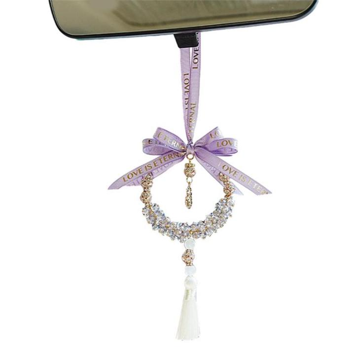 car-mounted-pendant-crystal-rear-view-mirror-car-decorations-with-gourd-design-rope-with-bow-tie-for-decoration-and-car-dashboard-ornaments-noble