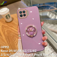 เคส JieFie สำหรับ OPPO Reno 2F / 4F / 5F / 6Z / 7Z / 8Z / 8T / Reno 2 / 3 / 4 / 4 Pro / 5 / 5 Pro / 6 / 6 Pro / 7 / 7 Pro / 8 / 8 Pro / 9 / 9 Pro เมาส์มิกกี้น่ารักแหวนเพชรชุบโครเมียมเคสโทรศัพท์ฝาครอบโทรศัพท์ TPU แบบน่มด้วยฉากยึด