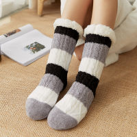 Soft Coral Fleece Female Striped Comfy Floor Sock Fuzzy Socks Women Warm Plush Bedroom Silicone Non-slip Womens Slippers Sock