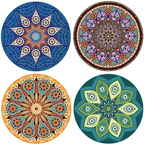 4 Pretty Mandala Patterns Make A Home Decor Style 8 Pack Large 4.3 Size Ceramic Thirsty Stone With Cork Back Fit Big Cup 2 COASTERS For Each Design ENKORE Absorbent Coaster For Drinks No Holder 