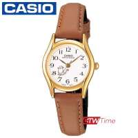Casio นาฬิกาข้อมือผู้หญิง สายหนังแท้ รุ่น LTP-1094Q-7B8RDF (หน้าปัด / แมว )