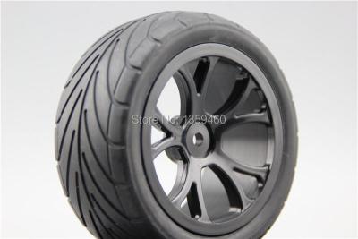 Pre-Glued 4pcs 1/10 Buggy Tires Tyre(On-Road) Y Spoke 15 Reinforced Nylon Black Wheel Rim fits for 1:10 4WD Buggy Car 1/10 Tire